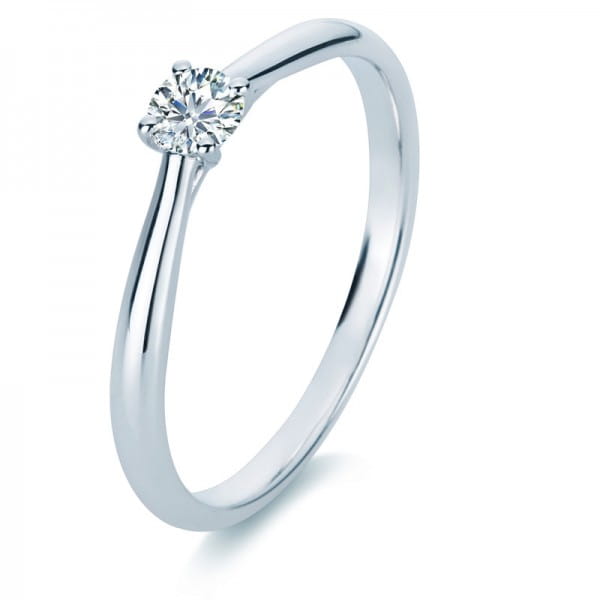 Verlobungsring Diamant Solitaire Ring 585er Weißgold 14kt 0,2ct Ring, Größe 56