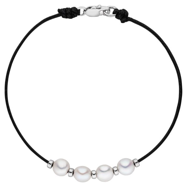Adriana Armband Textilarmband schwarz mit 4 Perlen - Süßwasser coin weiß C9-S